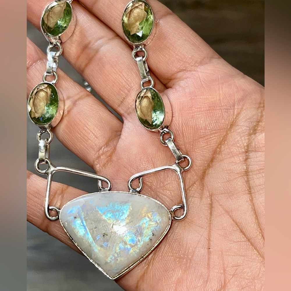 Rainbow Moonstone Pendant Necklace